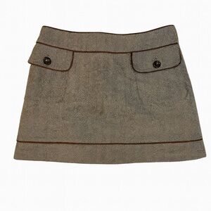 Tulle Brown Herringbone Wool Blend Mini Skirt Size L